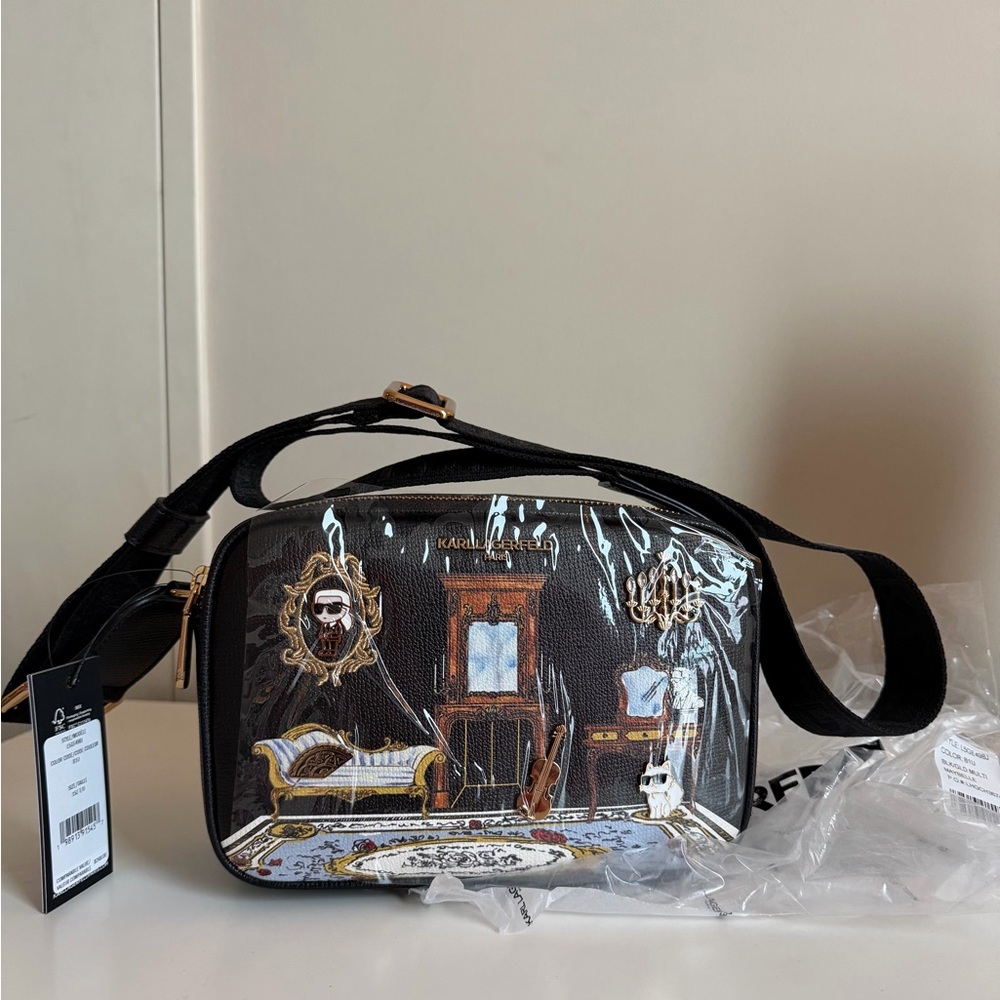 NWT Karl Lagerfeld Paris Maybelle Rococo Camera Crossbody – Black/Multi